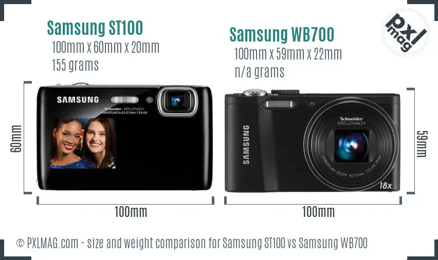Samsung ST100 vs Samsung WB700 size comparison