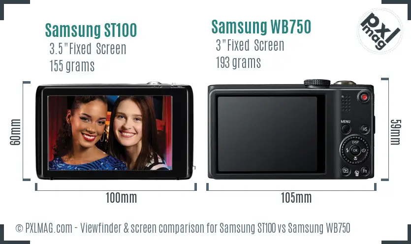 Samsung ST100 vs Samsung WB750 Screen and Viewfinder comparison
