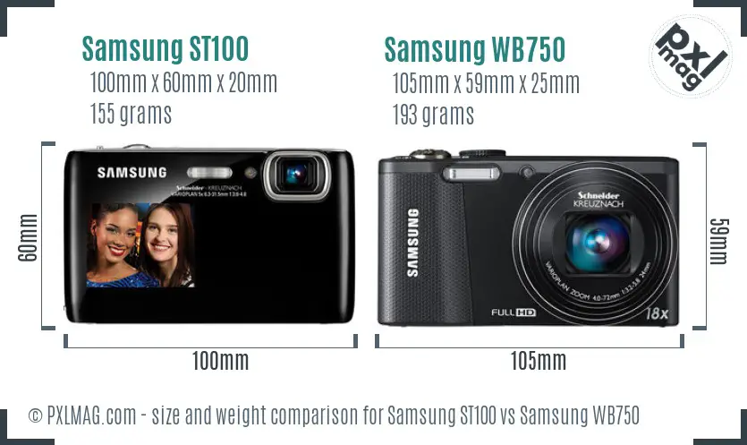 Samsung ST100 vs Samsung WB750 size comparison