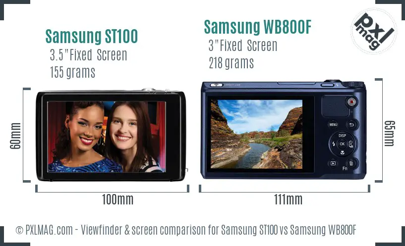 Samsung ST100 vs Samsung WB800F Screen and Viewfinder comparison