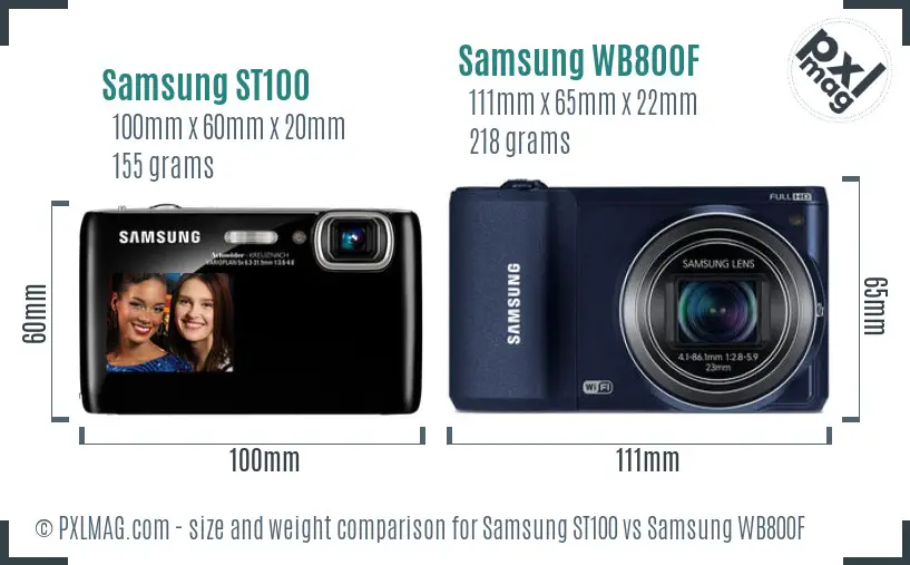 Samsung ST100 vs Samsung WB800F size comparison