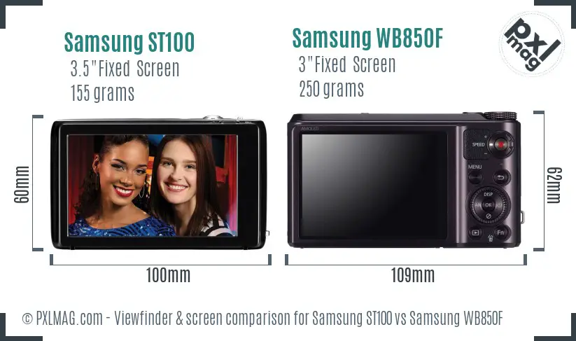 Samsung ST100 vs Samsung WB850F Screen and Viewfinder comparison