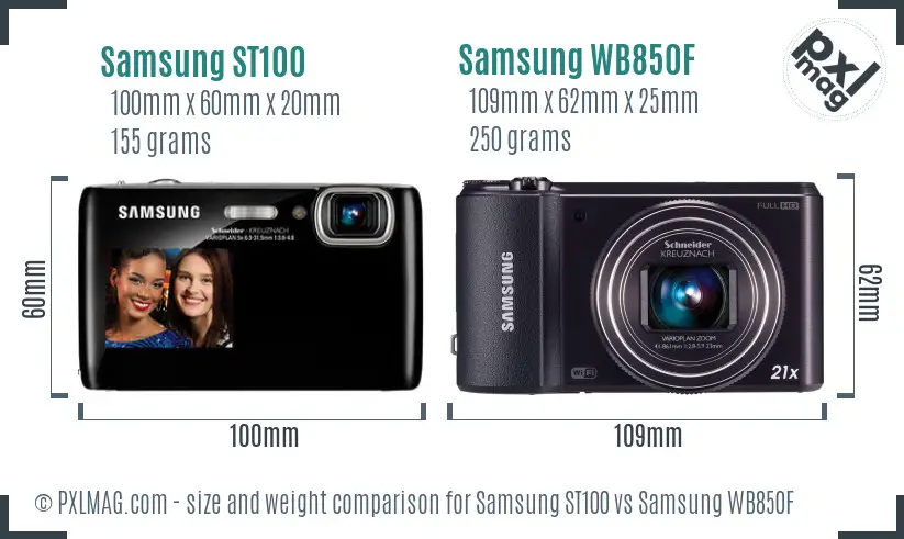 Samsung ST100 vs Samsung WB850F size comparison