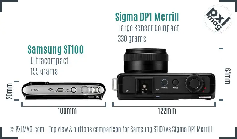 Samsung ST100 vs Sigma DP1 Merrill top view buttons comparison