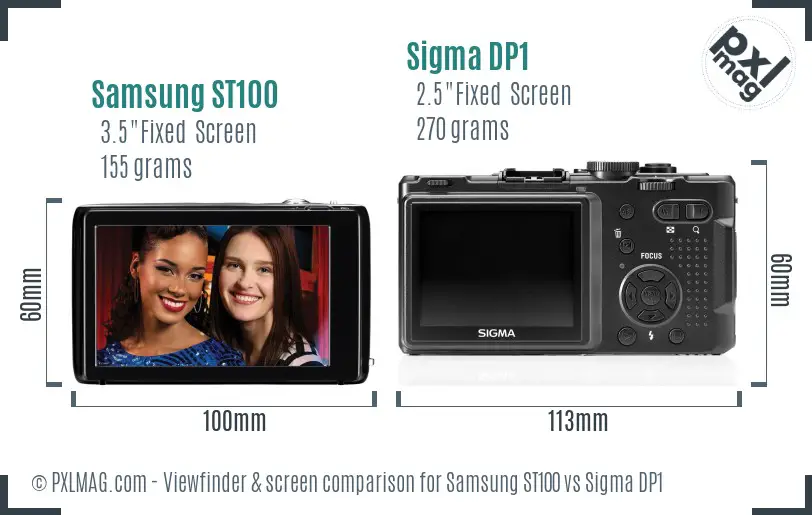 Samsung ST100 vs Sigma DP1 Screen and Viewfinder comparison