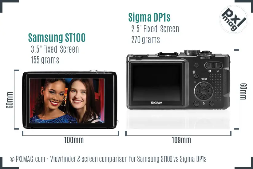Samsung ST100 vs Sigma DP1s Screen and Viewfinder comparison