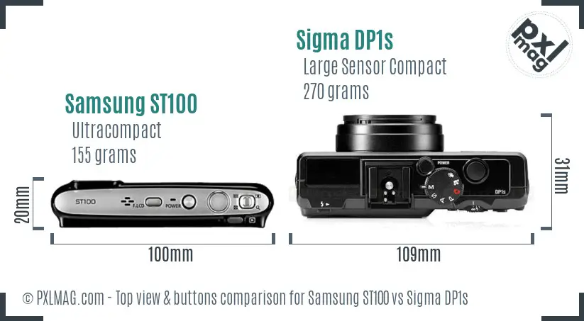 Samsung ST100 vs Sigma DP1s top view buttons comparison