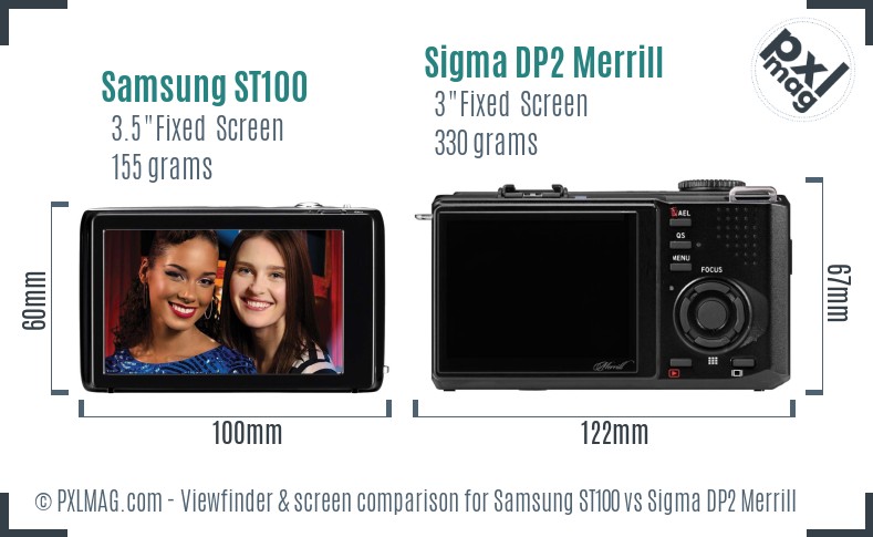 Samsung ST100 vs Sigma DP2 Merrill Screen and Viewfinder comparison