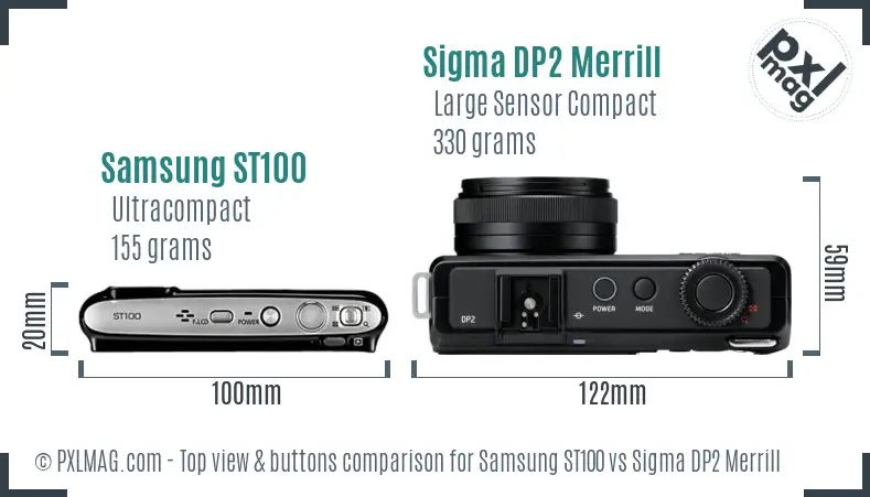 Samsung ST100 vs Sigma DP2 Merrill top view buttons comparison