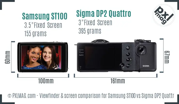 Samsung ST100 vs Sigma DP2 Quattro Screen and Viewfinder comparison