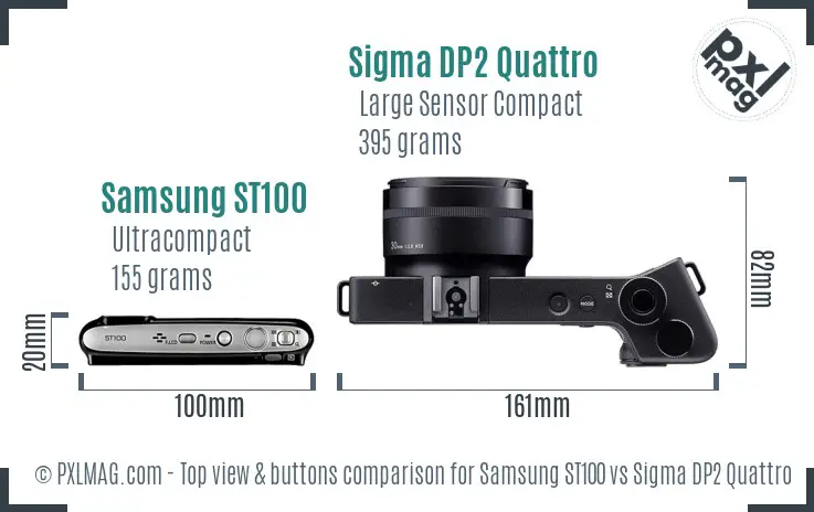 Samsung ST100 vs Sigma DP2 Quattro top view buttons comparison