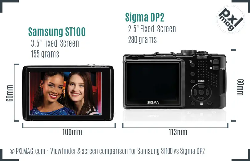 Samsung ST100 vs Sigma DP2 Screen and Viewfinder comparison