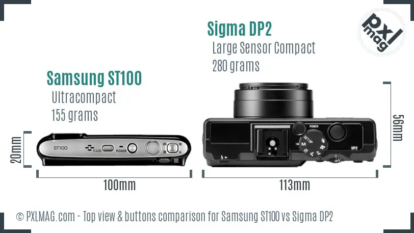 Samsung ST100 vs Sigma DP2 top view buttons comparison