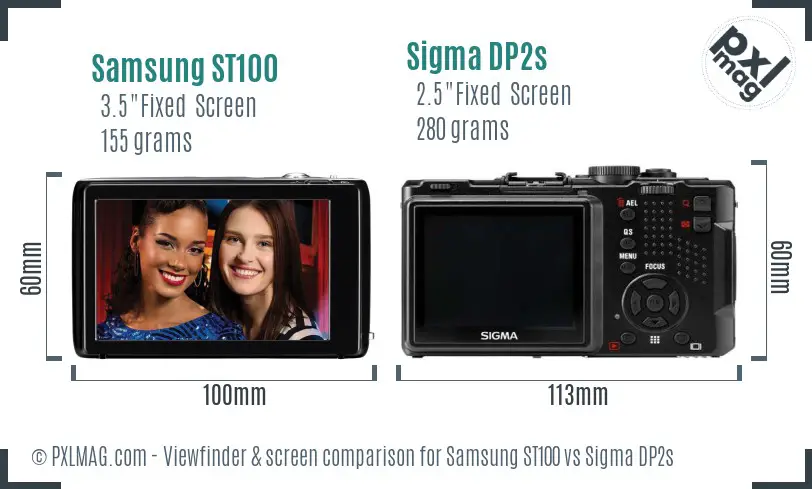 Samsung ST100 vs Sigma DP2s Screen and Viewfinder comparison