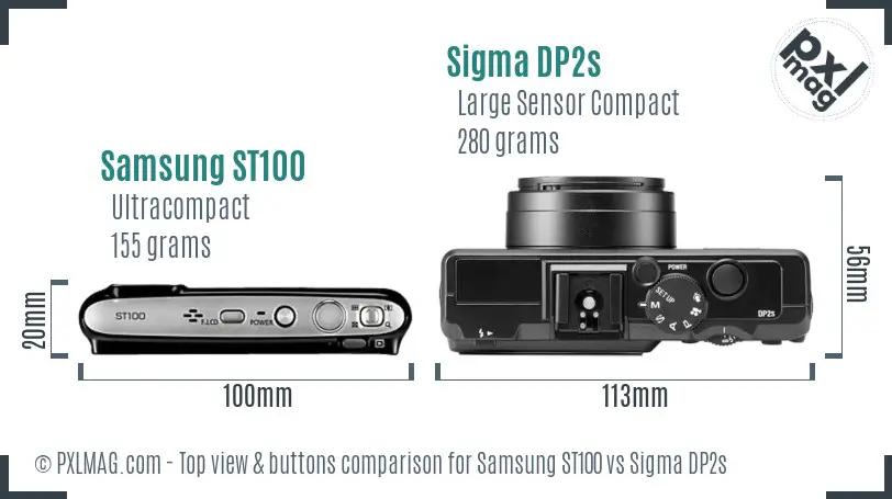 Samsung ST100 vs Sigma DP2s top view buttons comparison