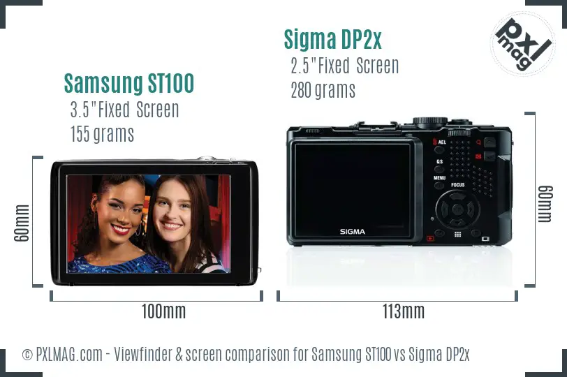 Samsung ST100 vs Sigma DP2x Screen and Viewfinder comparison