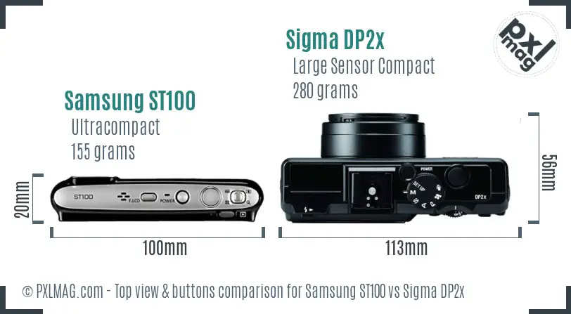Samsung ST100 vs Sigma DP2x top view buttons comparison