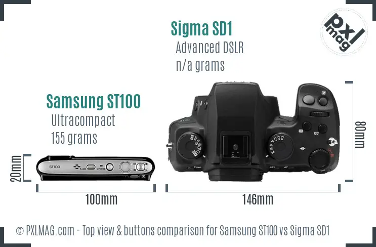 Samsung ST100 vs Sigma SD1 top view buttons comparison