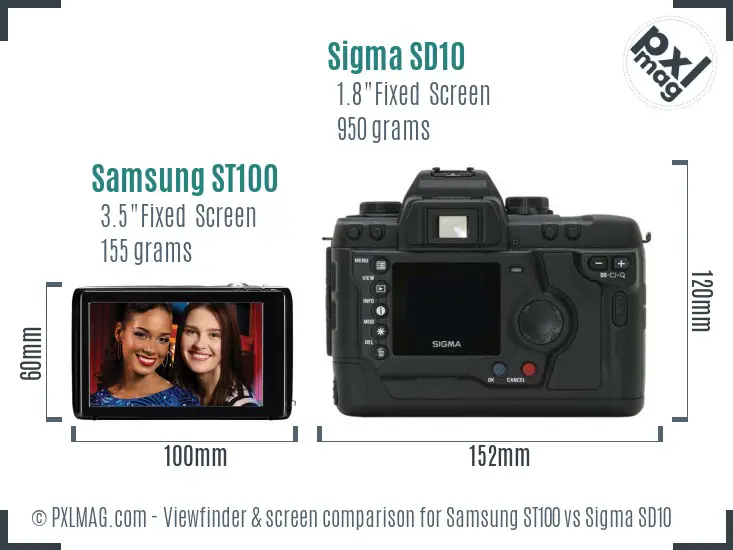 Samsung ST100 vs Sigma SD10 Screen and Viewfinder comparison
