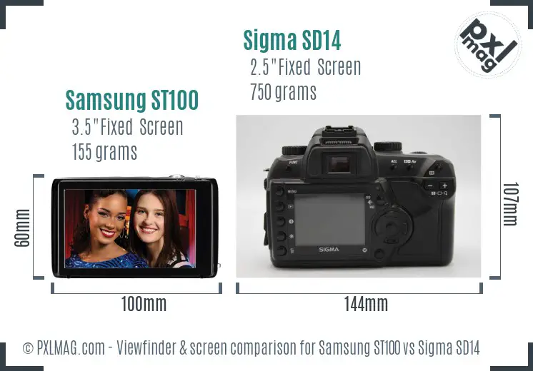 Samsung ST100 vs Sigma SD14 Screen and Viewfinder comparison