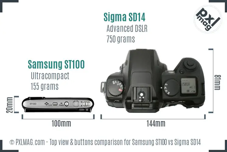 Samsung ST100 vs Sigma SD14 top view buttons comparison