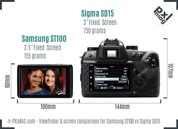 Samsung ST100 vs Sigma SD15 Screen and Viewfinder comparison