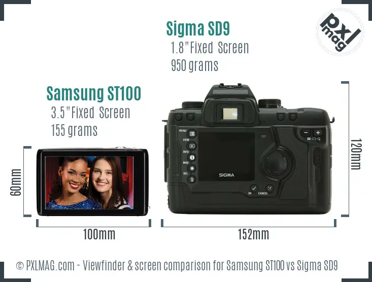 Samsung ST100 vs Sigma SD9 Screen and Viewfinder comparison