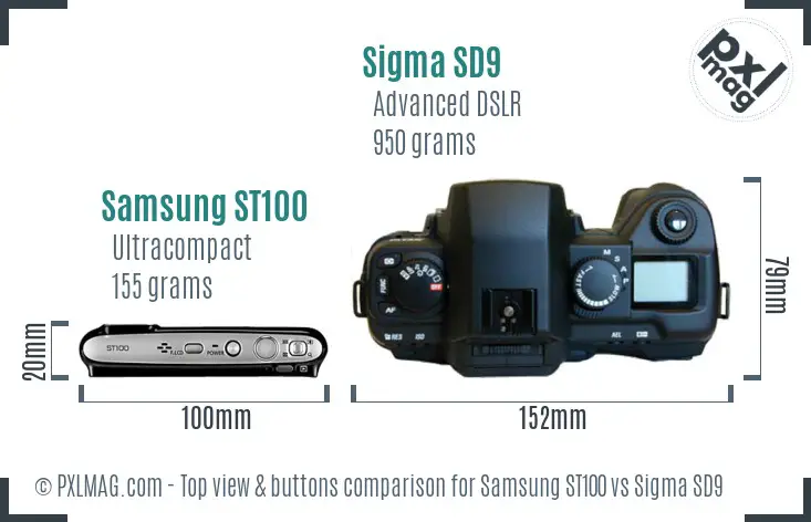 Samsung ST100 vs Sigma SD9 top view buttons comparison