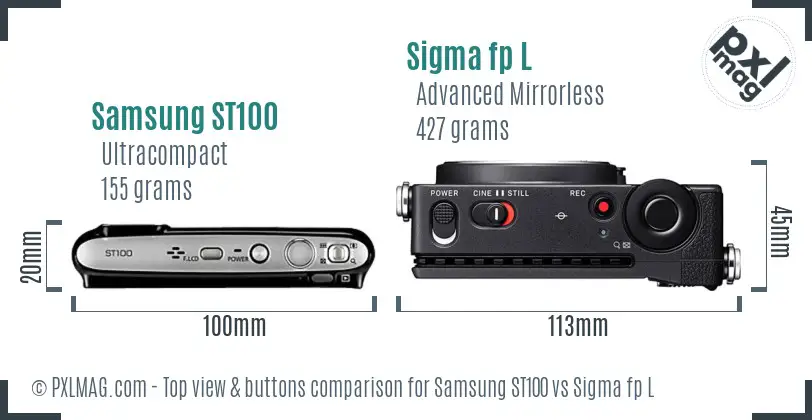 Samsung ST100 vs Sigma fp L top view buttons comparison