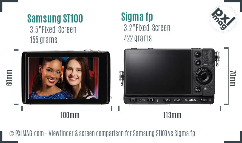 Samsung ST100 vs Sigma fp Screen and Viewfinder comparison