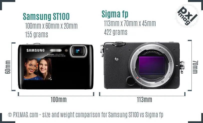Samsung ST100 vs Sigma fp size comparison