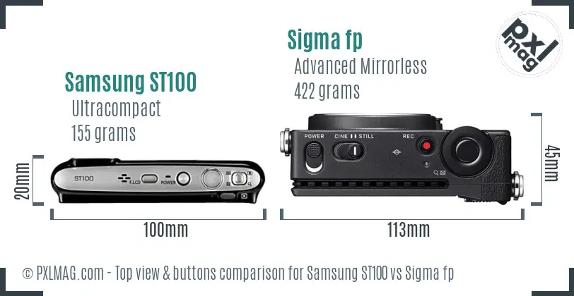 Samsung ST100 vs Sigma fp top view buttons comparison