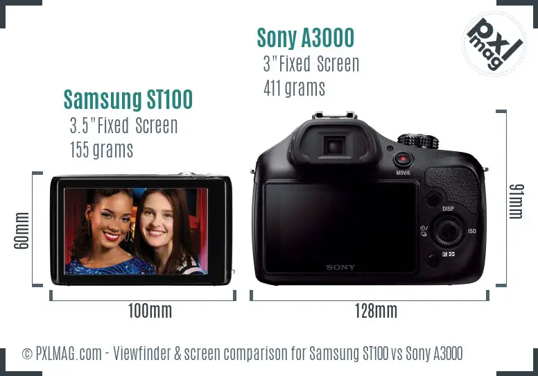 Samsung ST100 vs Sony A3000 Screen and Viewfinder comparison