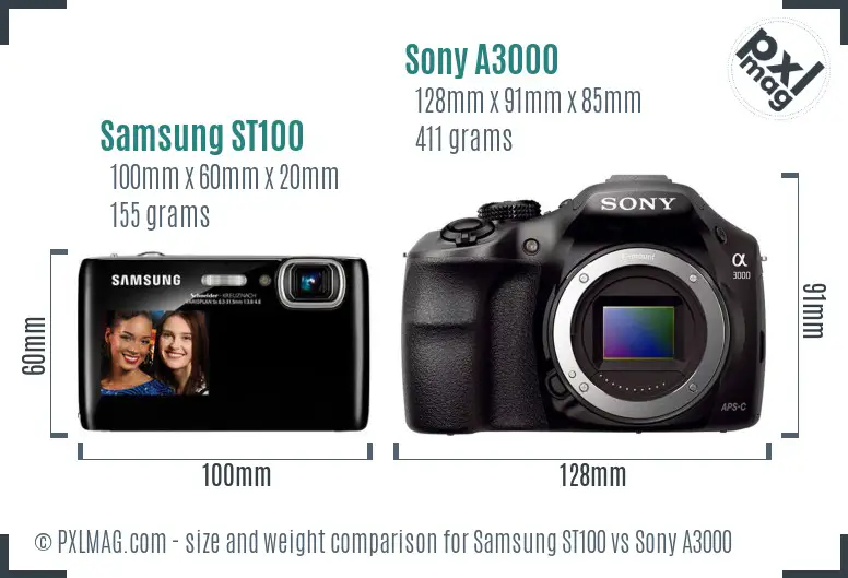 Samsung ST100 vs Sony A3000 size comparison