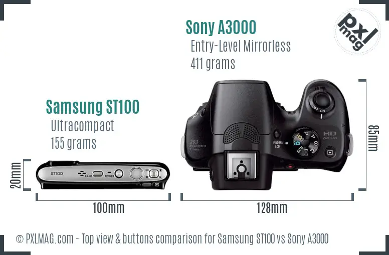 Samsung ST100 vs Sony A3000 top view buttons comparison