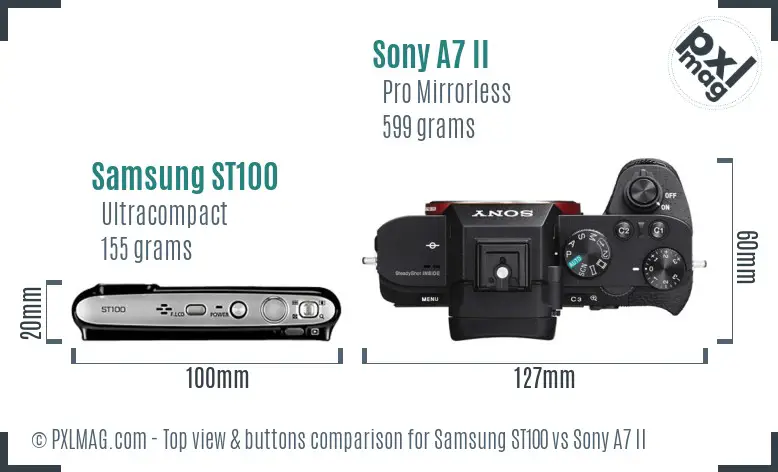 Samsung ST100 vs Sony A7 II top view buttons comparison