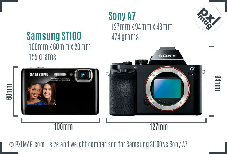 Samsung ST100 vs Sony A7 size comparison