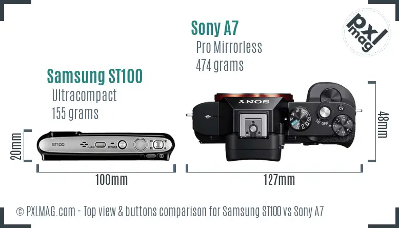 Samsung ST100 vs Sony A7 top view buttons comparison