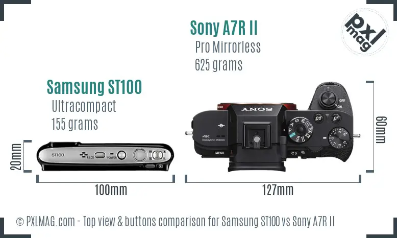 Samsung ST100 vs Sony A7R II top view buttons comparison