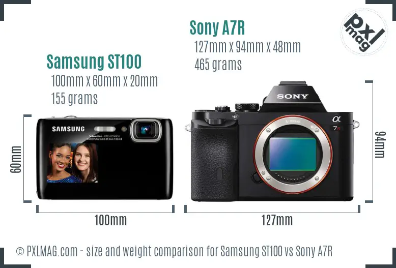 Samsung ST100 vs Sony A7R size comparison