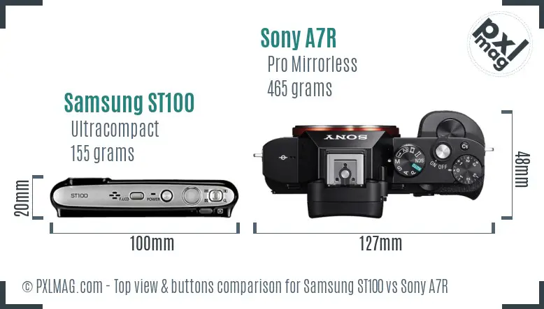 Samsung ST100 vs Sony A7R top view buttons comparison