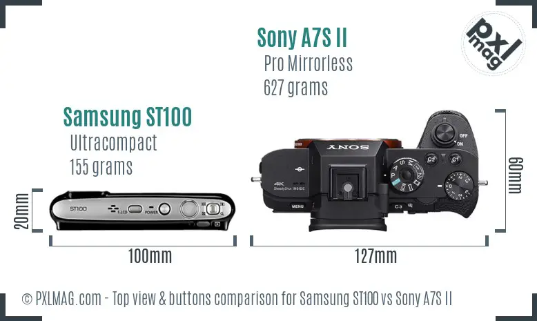 Samsung ST100 vs Sony A7S II top view buttons comparison
