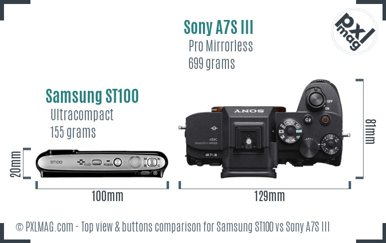 Samsung ST100 vs Sony A7S III top view buttons comparison