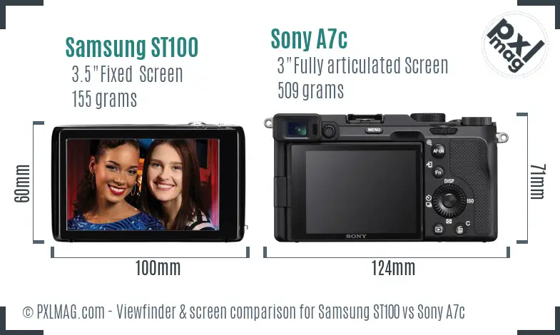 Samsung ST100 vs Sony A7c Screen and Viewfinder comparison