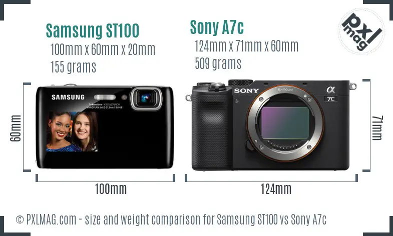 Samsung ST100 vs Sony A7c size comparison