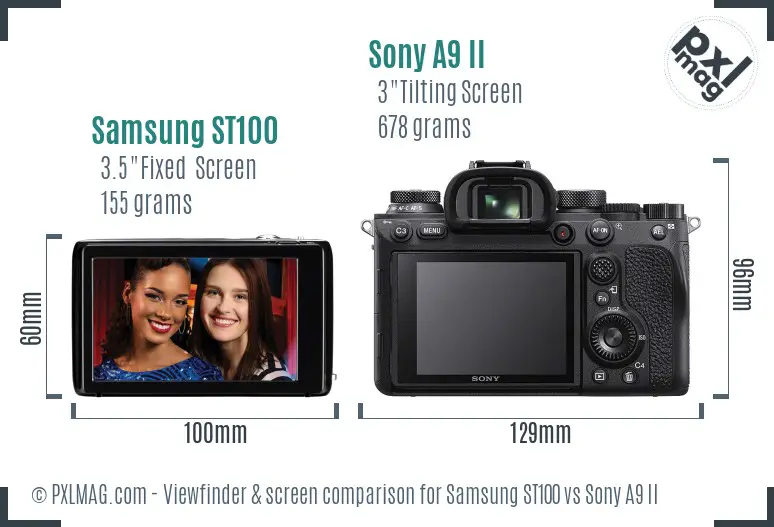 Samsung ST100 vs Sony A9 II Screen and Viewfinder comparison