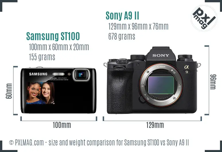 Samsung ST100 vs Sony A9 II size comparison