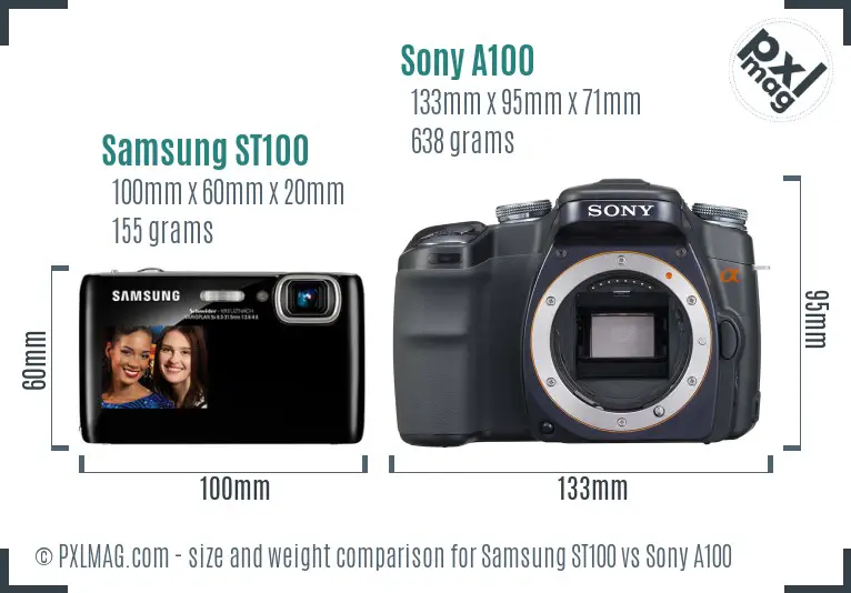Samsung ST100 vs Sony A100 size comparison