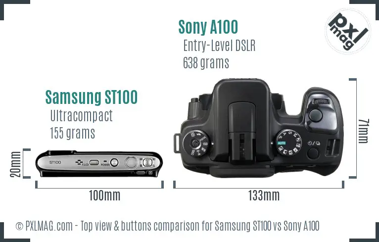 Samsung ST100 vs Sony A100 top view buttons comparison