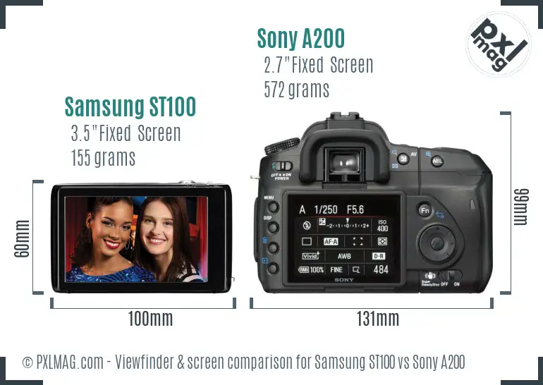 Samsung ST100 vs Sony A200 Screen and Viewfinder comparison